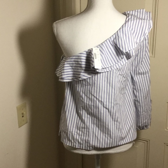 J Crew Striped One Shoulder Ruffle Top - Picture 2 of 6